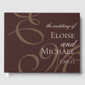 モダンエレガント茶色モノグラム結婚書道 ゲストブック (正面)