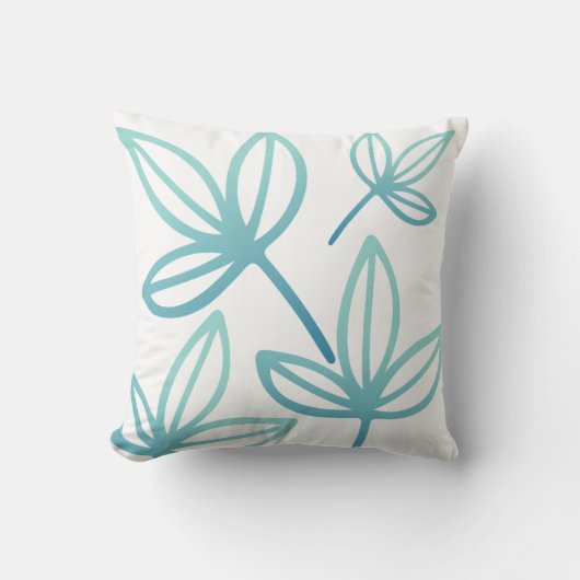 モダンエレガント葉ターコイズ クッション (正面)