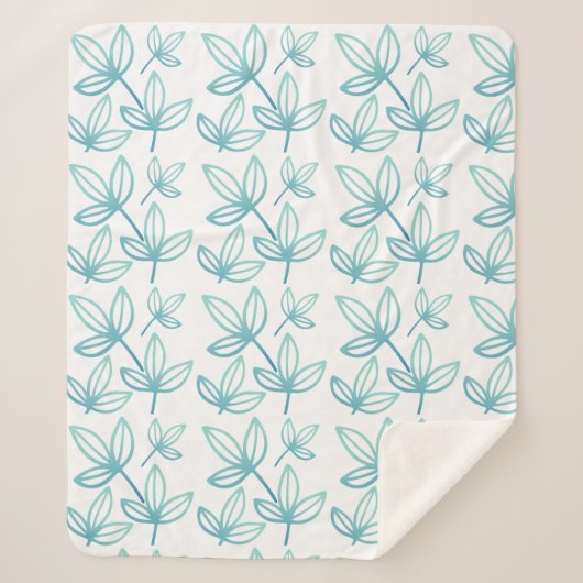 モダンエレガント葉ターコイズ シェルパブランケット (正面)