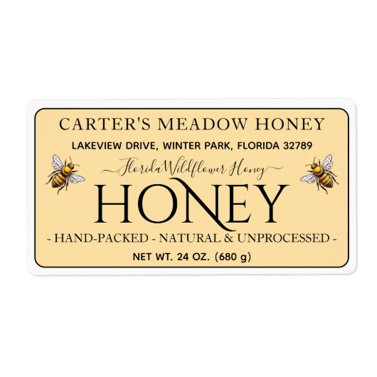 モダンエレガント蜂蜜の出荷ラベル – 編集可能 ラベル (正面)