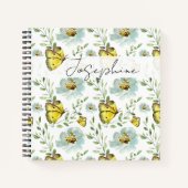 モダンエレガント蝶の水色パーソナライズされた ノートブック (正面)