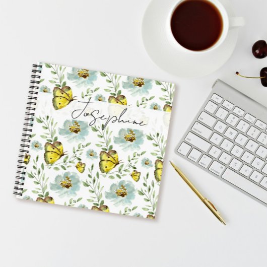 モダンエレガント蝶の水色パーソナライズされた ノートブック
