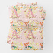 モダンエレガント蝶モノグラム赤面金ゴールド名 ラッピングペーパーシート (インサイチュ)