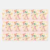 モダンエレガント蝶モノグラム赤面金ゴールド名 ラッピングペーパーシート (正面)