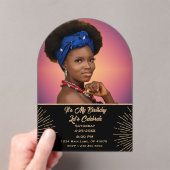 モダンエレガント誕生日写真金ゴールドと黒パーティー アクリル招待状 (インサイチュ (ポータブル))