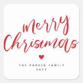 モダンエレガント赤いハート スクエアシール (正面)