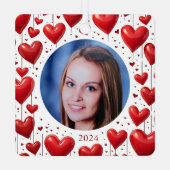 モダンエレガント赤いハート メタルオーナメント (裏面)