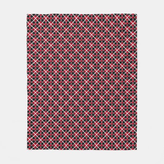 モダンエレガント赤市松模様に銀銀 フリースブランケット (正面)