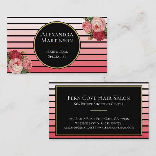 モダンエレガント赤面グラデーションヴィンテージフローラ 名刺 (正面/裏面)