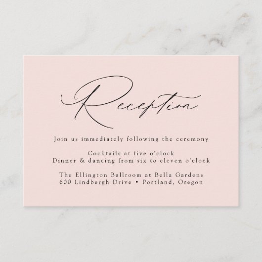 モダンエレガント赤面ピンクのウェディングレセプション エンクロージャーカード (正面)