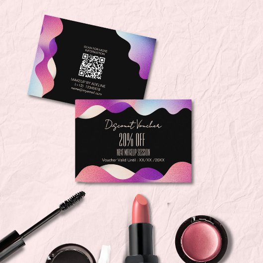 モダンエレガント赤面ピンクのグラデーション波のパターン 割引カード