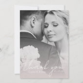 モダンエレガント赤面ピンクシック結婚写真 サンキューカード (正面)