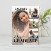 モダンエレガント赤面ピンクフォー写真卒業 招待状 (スタンド正面)