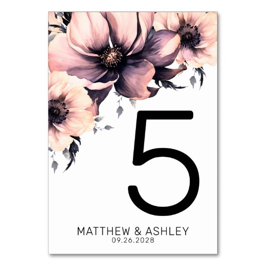 モダンエレガント赤面ピンクフローラ結婚ズ テーブルナンバー (正面)