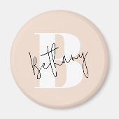 モダンエレガント赤面ピンクモノグラム マグネット (正面)