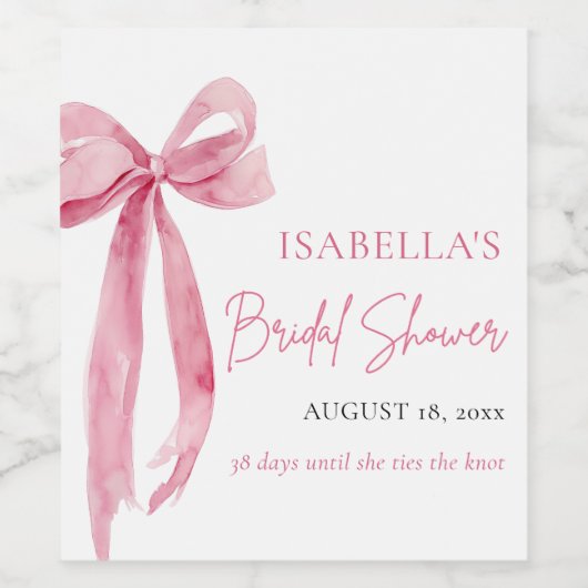 モダンエレガント赤面ピンクリボンブライダルシャワー ワインラベル (シングルラベル)