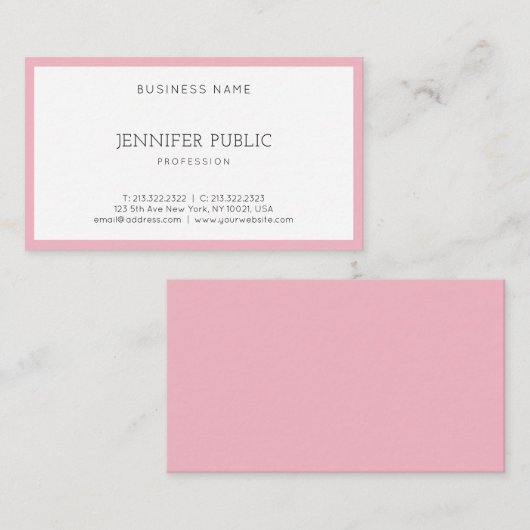 モダンエレガント赤面ピンク白お洒落テンプレートトップ 名刺 (正面/裏面)