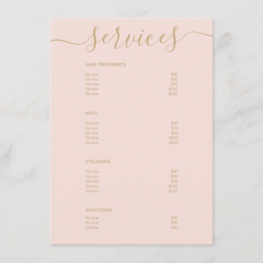 モダンエレガント赤面ピンク金ゴールドサロン価格表 メニュー (正面)