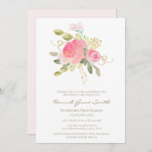 モダンエレガント赤面ピンク金ゴールドフローラ卒業 招待状 (正面/裏面)