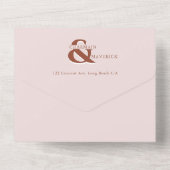 モダンエレガント赤面ピンクQRコー結婚ド オールインワン招待状 (裏面)