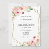 モダンエレガント赤面フローラ幾何結婚図形 招待状 (正面)