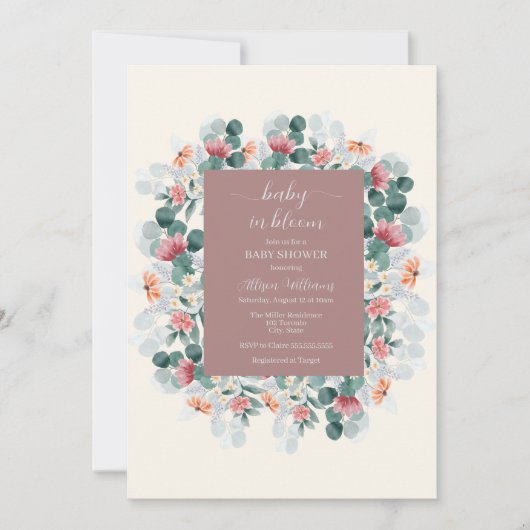 モダンエレガント野花の赤ちゃんシャワー 招待状 (正面)