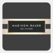 モダンエレガント金ゴールドと黒ストライプ色 スクエアシール (正面)