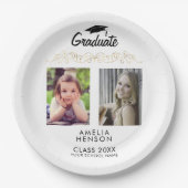 モダンエレガント金ゴールドオーナメント2写真卒業 ペーパープレート (正面)