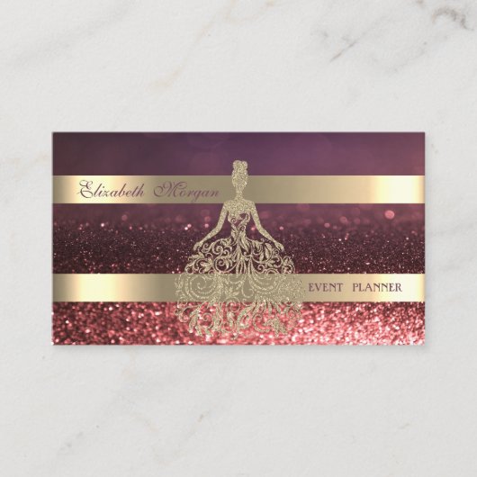 モダンエレガント金ゴールドグリッタードレストライプのス 名刺 (正面)