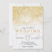 モダンエレガント金ゴールドグリッター白大理石結婚の 招待状 (正面)