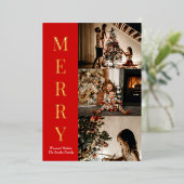 モダンエレガント金ゴールドスクリプトMerry Christmas Photo 箔シーズンカード (立ち正面)