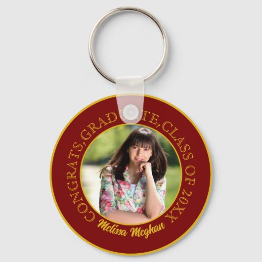 モダンエレガント金ゴールドタイポグラフィ大学院写真プレゼント キーホルダー (正面)