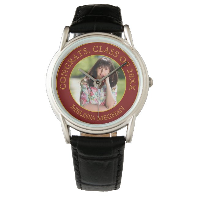 モダンエレガント金ゴールドタイポグラフィ大学院写真プレゼント 腕時計 (正面)