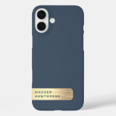 モダンエレガント金ゴールドネイビーブルーフェイクブラシ仕上げメタル Case-Mate iPhoneケース (裏面)