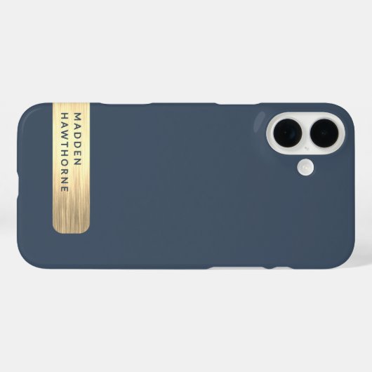 モダンエレガント金ゴールドネイビーブルーフェイクブラシ仕上げメタル Case-Mate iPhoneケース (裏面 (横))