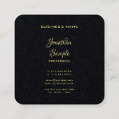 モダンエレガント金ゴールドハンドスクリプト文字プレミアムブラック スクエア名刺 (裏面)