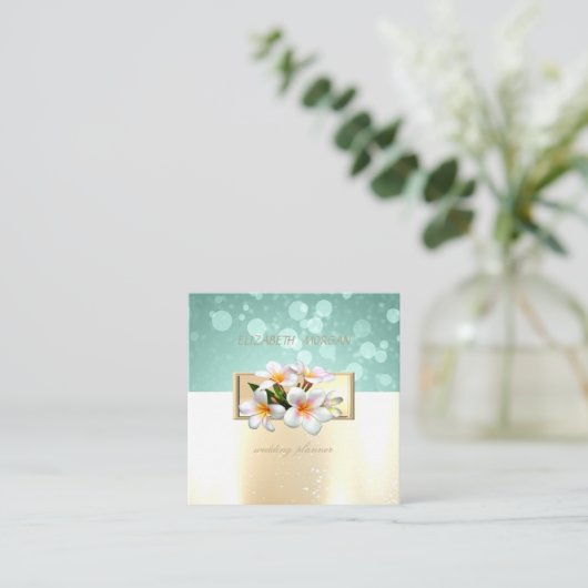 モダンエレガント金ゴールドフェイク,《写真》ぼけ味，花 スクエア名刺 (スタンド正面)