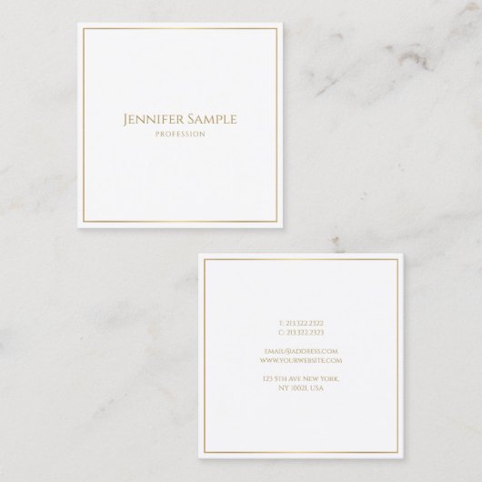 モダンエレガント金ゴールドフレーム文字白テンプレート スクエア名刺 (正面/裏面)