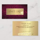 モダンエレガント金ゴールドフレーム、ハート赤グリッター ロイヤリティカード (正面/裏面)