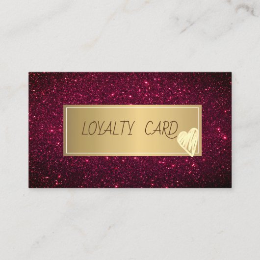 モダンエレガント金ゴールドフレーム、ハート赤グリッター ロイヤリティカード (正面)