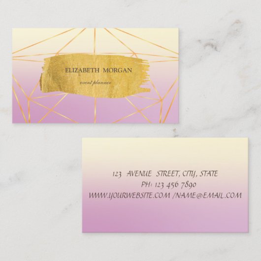 モダンエレガント金ゴールドブラシストローク幾何グラデーション 名刺 (正面/裏面)