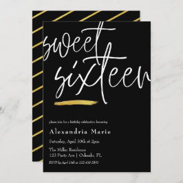 モダンエレガント金ゴールドブラッシュストローク甘い16誕生日 招待状