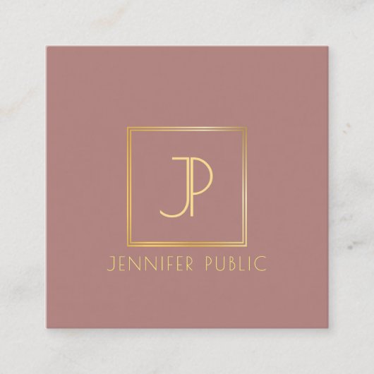 モダンエレガント金ゴールドモノグラムのデザインテンプレート スクエア名刺 (正面)