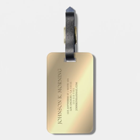 モダンエレガント金ゴールドモノグラムの名 ラゲッジタグ (裏面縦)