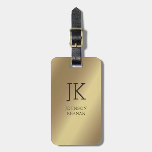 モダンエレガント金ゴールドモノグラムの名 ラゲッジタグ (正面縦)