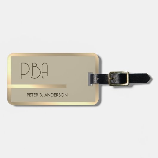 モダンエレガント金ゴールドモノグラムの名 ラゲッジタグ (正面横)