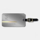 モダンエレガント金ゴールドモノグラムの名 ラゲッジタグ (正面横)