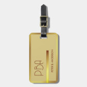 モダンエレガント金ゴールドモノグラムの名 ラゲッジタグ (正面縦)