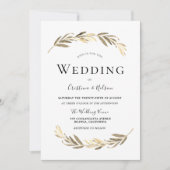 モダンエレガント金ゴールドリーフ全シーズ結婚ンス 招待状 (正面)