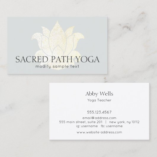 モダンエレガント金ゴールドロータスヨガ先生 名刺 (正面/裏面)